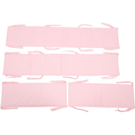 Eosnow 4 pièces pare-chocs bébé rembourré pour berceaux pleine taille Protection contre les collisions couleur unie doux respirant doublure de berceau pare-chocs rose (1/5)