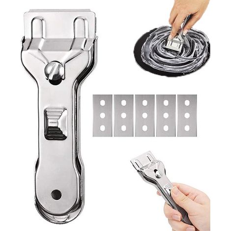 Raspador de horno, Raspador de vidrio, Espátula, Removedor de lechada, Raspador de estufa, Incluye 5 cuchillas metálicas de repuesto, vidrio, etc
