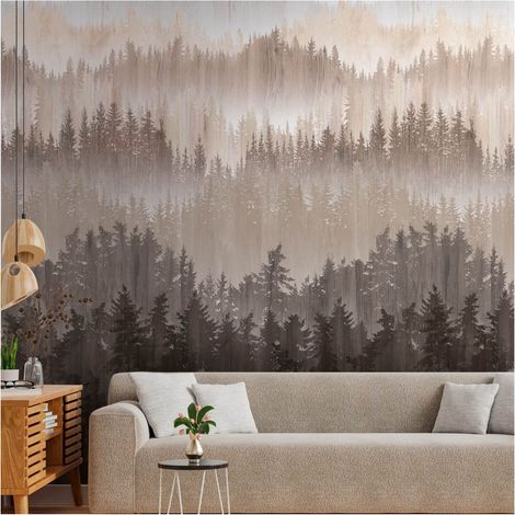 Photo wallpaper wall Profhome 391812 hot embossed non-woven wallpaper smooth with forest motif matt brown beige grey cream 1,59 m x 2,8 m (1/5)