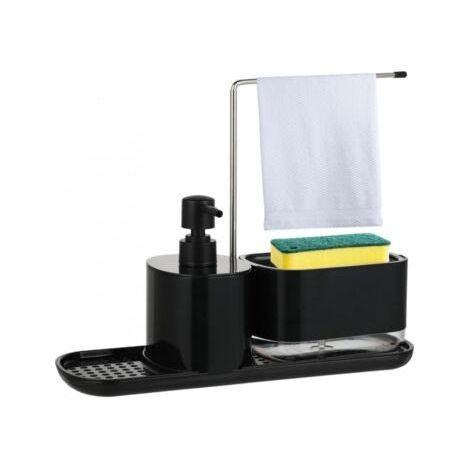 Ensemble distributeur de liquide vaisselle 2 en 1 noir Distributeur de savon pour les mains et de liquide vaisselle avec porte savon de cuisine Convient pour distributeur de liquide vaisselle (1/5)