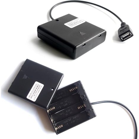Prise USB Femelle Boîtier de 4 Piles AA, Décharge du Chargeur de Batterie 4AA, Alimentation de Secours par Batterie, Sortie 4,8 Volts / 6 Volts, avec on Off (USB Female Extension Cable)