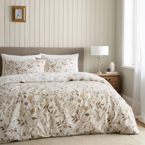 Parure de lit réversible avec Housse de Couette et taies d'oreiller Motif Floral Naturel (1/5)
