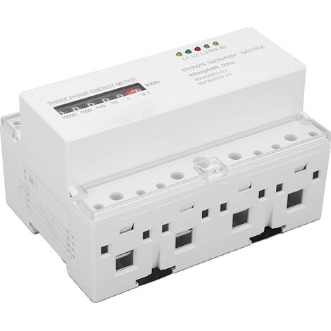 Compteur électrique sur rail DIN triphasé 4 fils, mesure de l'énergie (kWh), de la consommation électrique et de la puissance (wattmètre), 230 V/400 V, 5-100 A