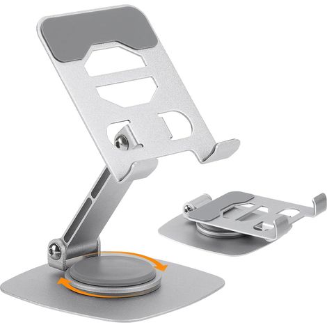 Support Telephone Voiture, Support Tablette Réglable en Angle, Rotation Libre à 360° Support Telephone Bureau, Compatible avec Tous Les Téléphones Portables et Tablettes, Argent (1/5)