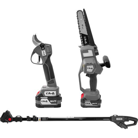 Kawapower kit sécateur / mini tronçonneuse / perche extensible à batterie 18V 2x4Ah 18V (1/2)