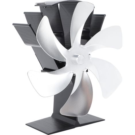 Ventilateur vertical de poêle 6 pales, ventilateur thermique sans pile, circulation rapide de chaleur, poignée design, argenté, pour cheminée (1/5)
