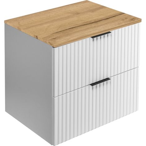 Rodan Waschbeckenunterschrank 60 cm, Weiß Matt mit brauner Waschtischplatte, 46 x 60 x 57 cm, feuchtraumgeeignet, Badmöbel Unterschrank