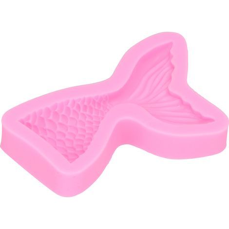 Moule silicone en forme de queue de poisson pour chocolat, fondant et décoration de gâteau, rose, petit format 9x7x2cm (1/5)