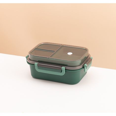 Lunchbox mit Fächern, 2-lagige integrierte Lunchbox, auslaufsichere Bento-Lunchbox mit Besteck für Arbeit, Schule, Picknick, grün, 1250 ml