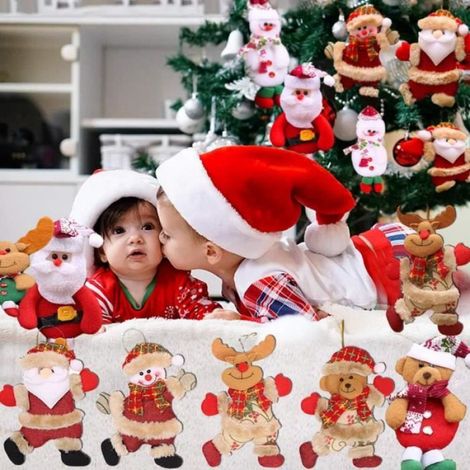 Ensemble de décorations de Noël en peluche, Père Noël, bonhomme de neige, élan, ours, décorations de fête de Noël – 8 pièces (1/4)