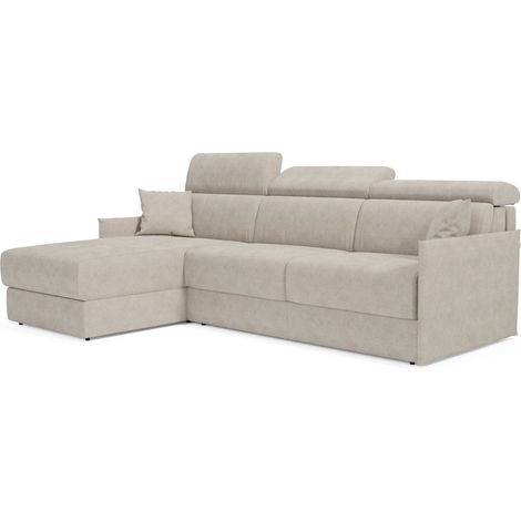 Miryam Ecksofa mit Matratze mit verstellbaren Kopfstützen aus weichem, fleckenabweisendem Stoff T31 232 cm links creme (1/5)