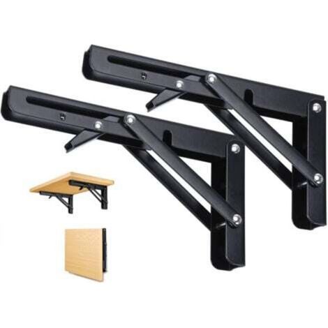 2 Pièces Support d' Étagères Pliable, 300mm Équerre Pliante Noir Support Console Pliants, Murale Supports Pliante, Pour Table Etagere Murale Garage Cuisine Chambre Bureau, Gain de place (1/4)