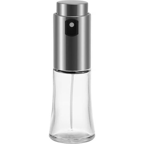 Flacon pulvérisateur d'huile de 70 ml en acier inoxydable et verre, à fine brume sous pression, argenté, rechargeable pour friteuse à air et cuisine. (1/5)