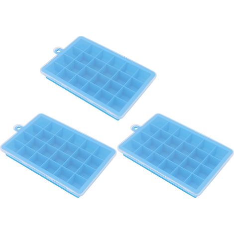 Set aus 3 Silikon-Eiswürfelformen mit 24 Mulden und Deckel, himmelblau, für kleine Eiswürfel, Küchenutensil. (1/5)