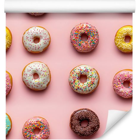 Bunte Donut-Tapete in Koralle, Rot und Beige für Wohn- und Schlafzimmer 50x1000 (1/4)