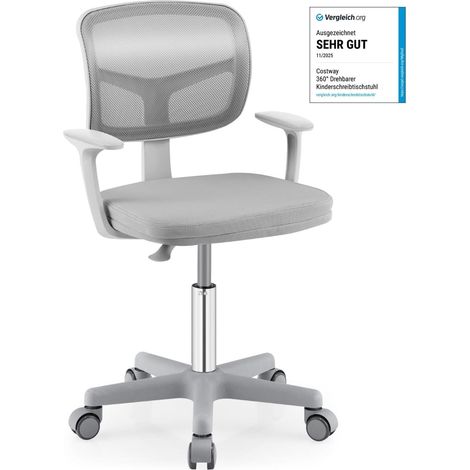 Verstellbarer Kinderschreibtischstuhl, 360° drehbar, ergonomisch, grau