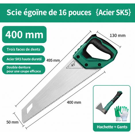 Scie égoïne 16 pouces en acier SK5 avec hachette et gants 16 400 50 30 × 30 × 30 cm 300 kg – Livraison gratuite