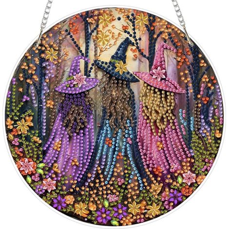 5D Diamantmalerei Anhänger Hexe mit Kette, Fensterbild Bastelset für Kinder & Erwachsene (1/4)