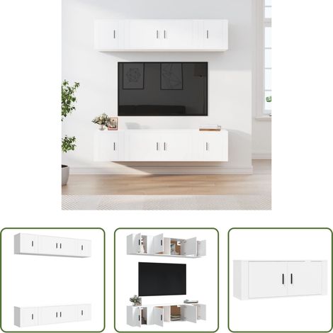 vidaXL TV-Schrank Holz - 6-tlg. TV-Schrank-Set Weiß Holzwerkstoff (1/5)