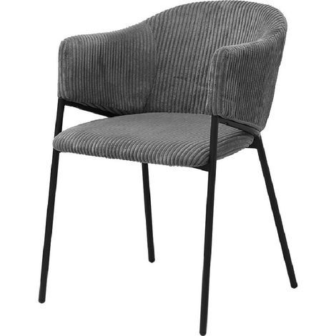 Sedia da pranzo IMANY – Velluto a coste grigio scuro – Braccioli – Gambe in metallo nero – Stile design / industriale