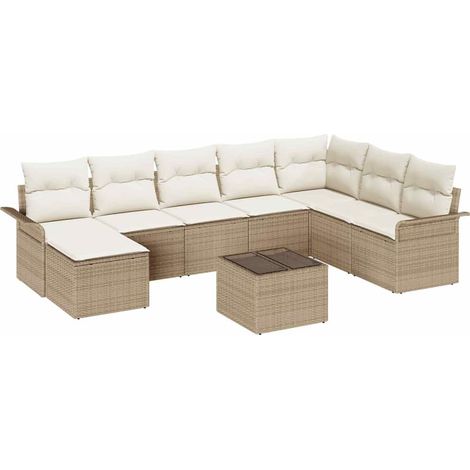 Maison Exclusive - Set Divano da Giardino con cuscino 9 pcs Beige polyrattan