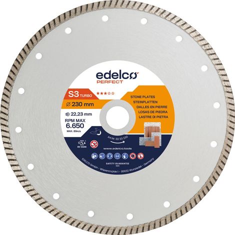 Disco de diamante EDELCO S3 Turbo 230x22 mm para placas de piedra