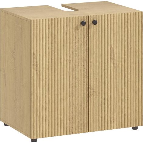 Meuble sous Lavabo Salle de Bain Rangement Étagère Réglable 2 Portes Fermeture Douce Bois Naturel 60x39,8x58,5 cm (1/5)