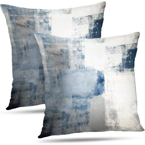 Ensemble de deux taies d'oreiller décoratives bleues à l'huile, convenant aux chambres, canapés et salons, 4545 cm. (1/5)