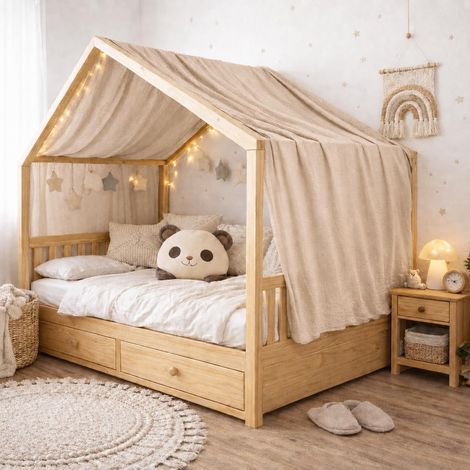 Couverture de lit pour intérieur, 100% Coton, Mousseline, Couvre-lit pour la Maison, décoration, Convient aux Filles et aux garçons(Beige Clair, 132 x 360 cm) (1/5)