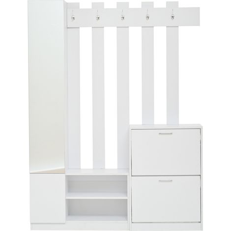 Flurmöbel mit Spiegel und Schuhschrank 135x25x180 cm Weiß (1/5)