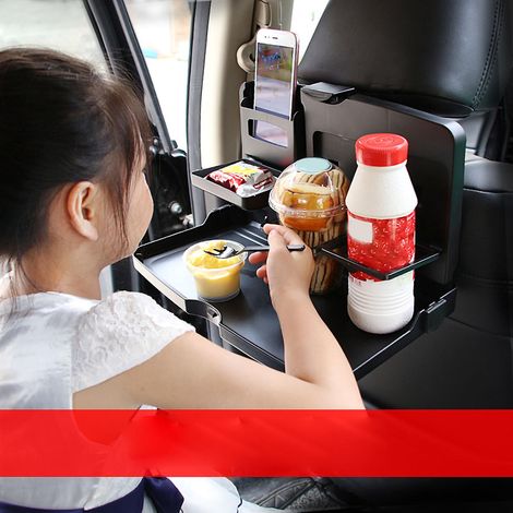Table d'appoint pliante pour voiture, table repas de voiture, organisateur de rangement multifonctionnel, étagères pour voiture, noir (1/5)