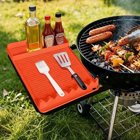 Silicone Mat for Gas BBQ Side Shelf, BBQ Utensil Holder, Non Slip Heat Resistant Mat for Tongs Spices Spatulas 45 x 29.2 cm (1/5)