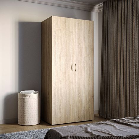 Armadio in legno con due ante 80x177h cm colore rovere sonoma - Seba (1/4)