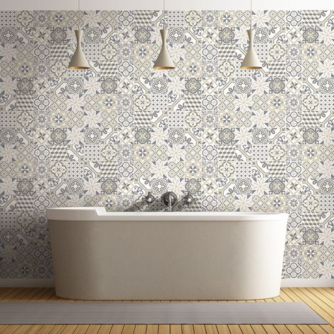 Sticker Mural Carrelage adhésif Cuisine Salle de Bain - 60 STICKERS CARREAUX DE CIMENT AZULEJOS BAVARO - 60stickers15x15cm (1/5)