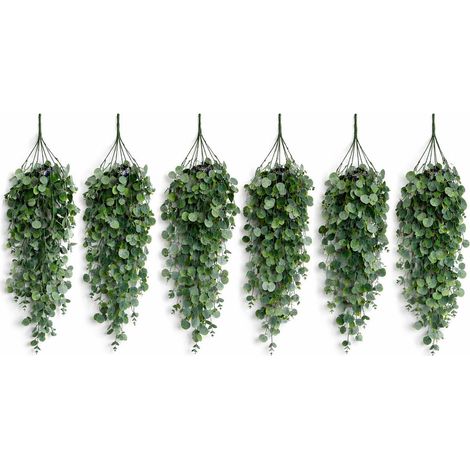 Pack of 6 x 75cm Artificial Trailing Round Leaf Hanging Foliage Plant - Soft Eucalyptus Green (1/5)