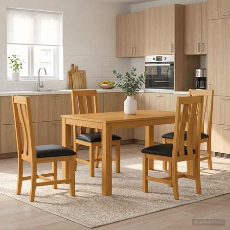 vidaXL Ensemble de salle à manger 5 pc Noir Bois de chêne massif (1/5)