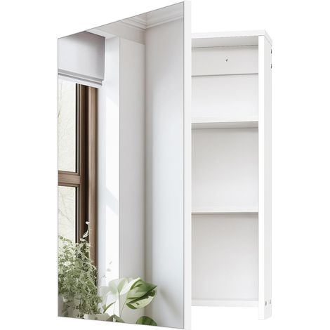 Armoire de Toilette de 45 x 60 cm, Meuble Murale à Miroir de Salle de Bain, Armoire à Pharmacie, Rangement Suspendu, Panneaux réglables, Blanc (1/5)