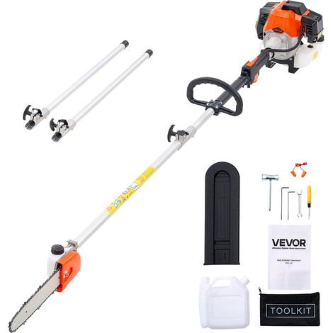 Élagueuse Thermique sur Perche à 2 Temps, 43 cc, Élagueuse sans Fil à Essence, avec Perche Extensible 2,08-3,58 m, Guide-chaîne 25,4 cm, Réservoir de Carburant 850 ml, pour Élagage des Arbres (1/5)