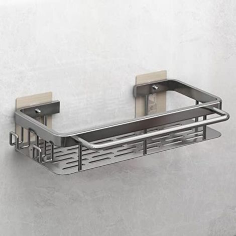Sink organizer, hooks, wall-mounted sink organizer, no drilling required, self-adhesive, for kitchen accessories, sponge, brush, dish soap (grey (without shelf))