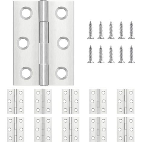 Lot de 10 charnières pliantes 44 mm × 31 mm, charnière en acier inoxydable, charnière piano, petite charnière, charnière de porte pour portes, fenêtres, armoires avec 60 vis (1/5)