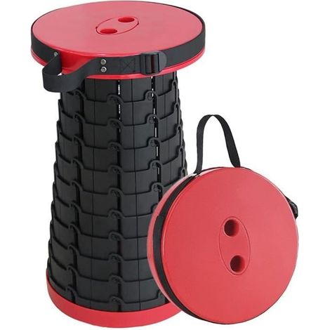 Tabouret Télescopique Portable en Plastique, Tabouret de Camping Rétractable, pour Utilisation à la Maison Cuisine Jardin (Red) (1/4)