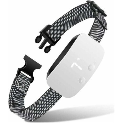 Collier anti-aboiement pour chien, avec choc, vibration et buzzer - 7 sensibilités réglables, étanche et automatique, blanc (1/4)