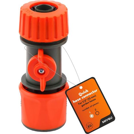 Raccord de Tuyau avec Valve de Régulation pour Tuyau d'Arrosage 1/2" (13 mm) - Connecteur Rapide avec Arrêt d'Eau pour un Changement Facile des Appareils d'Irrigation - Made in EU (1/5)