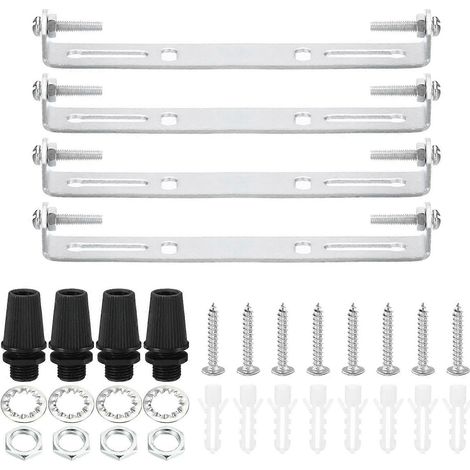 Support de fixation pour plafonnier de 120 mm, kit de 4 pièces comprenant une plaque transversale en acier pour suspensions murales, vis et rondelles incluses. (1/5)