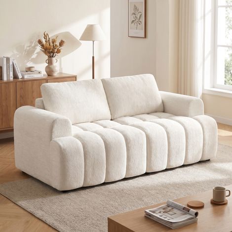 Canapé Modulable 2 Places sans Cadre en Chenille pour Salon 176 x 92 x 85 cm Blanc Crème (1/5)