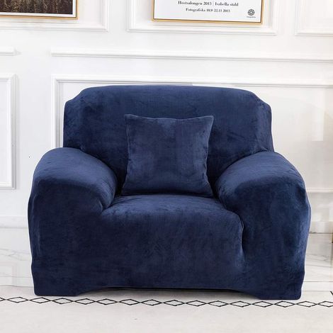 AIDUCHO Housse De Canapé 1 Places (Coussin Non Inclus)  Housse De Protection En Velours Facile À Installer Tissu Élastique Extensible Lavable En Machine Couverture De Canapé (1 Place : 90-140 Cm, Bleu (1/5)