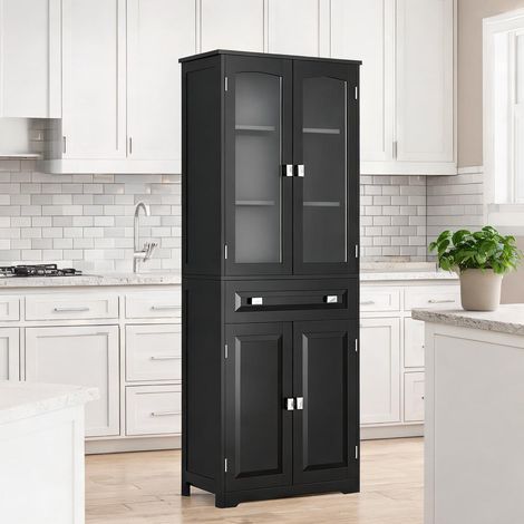Buffet noir en bois 60 x 30 x 160 cm (1/5)
