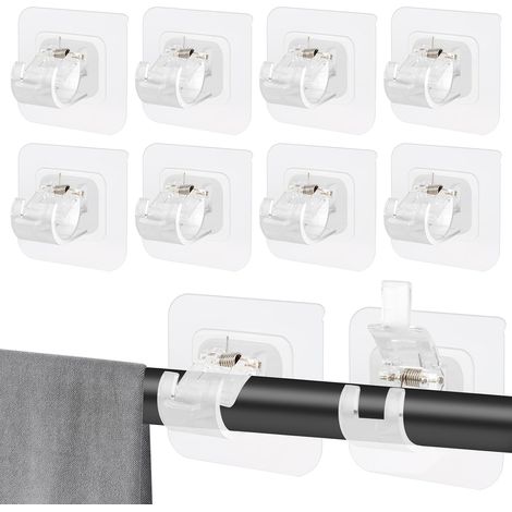 10 soportes para barra de cortina sin taladro, soporte mejorado para cortina, ganchos sin taladro para el hogar y el baño. (1/5)
