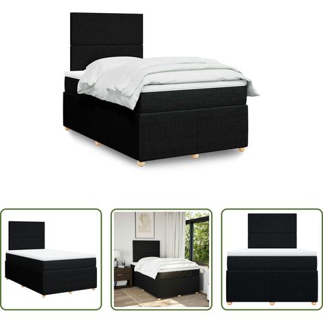 Sommeil réparateur - Sommier à lattes de lit avec matelas noir 120x190 cm tissu (1/5)