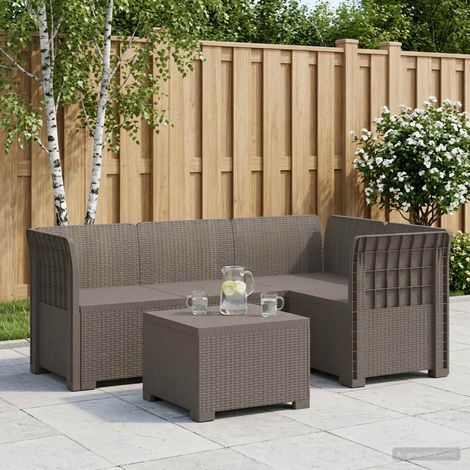 vidaXL Divano da giardino 4 posti aspetto rattan PP Grigio Chiaro (1/5)